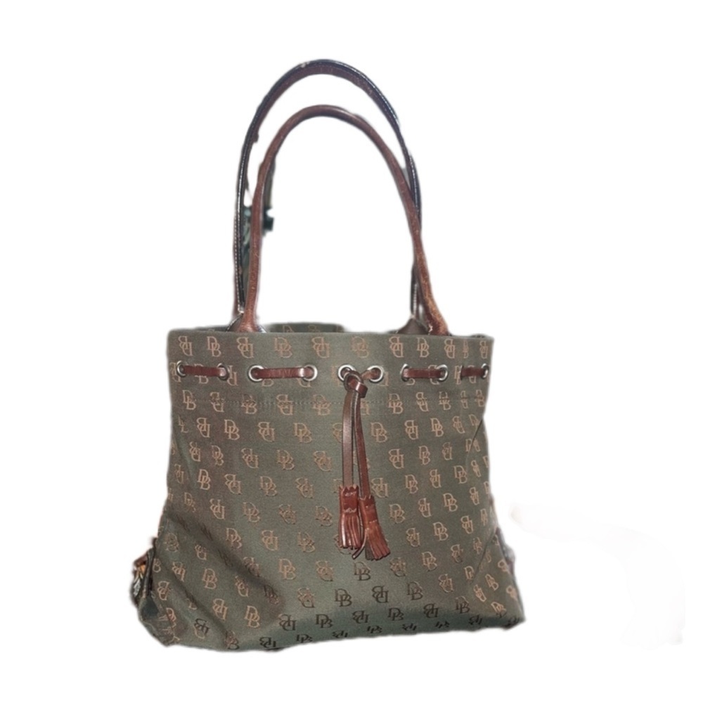 Vintage Dooney & Bourke Signature Satchel Handbag Purse Made USA Beige Brown